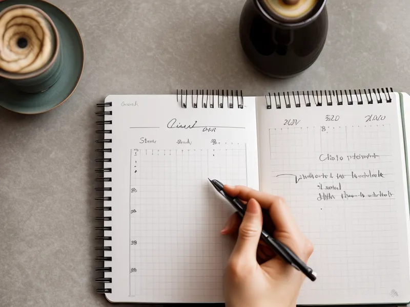 Close-up of a man tracking his joint stiffness in a notebook.