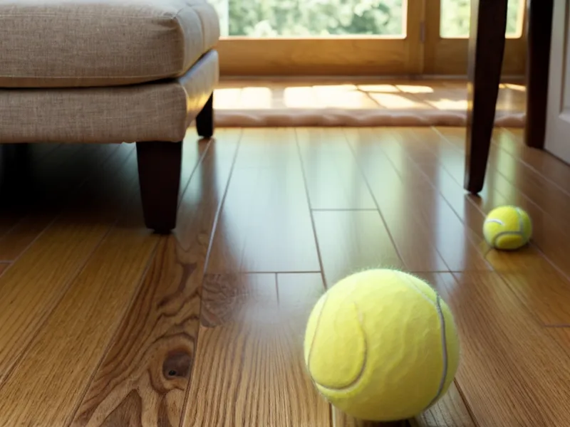 A yellow dog ball on a hardwood floor, representing the 'dog ball test' for mobility.