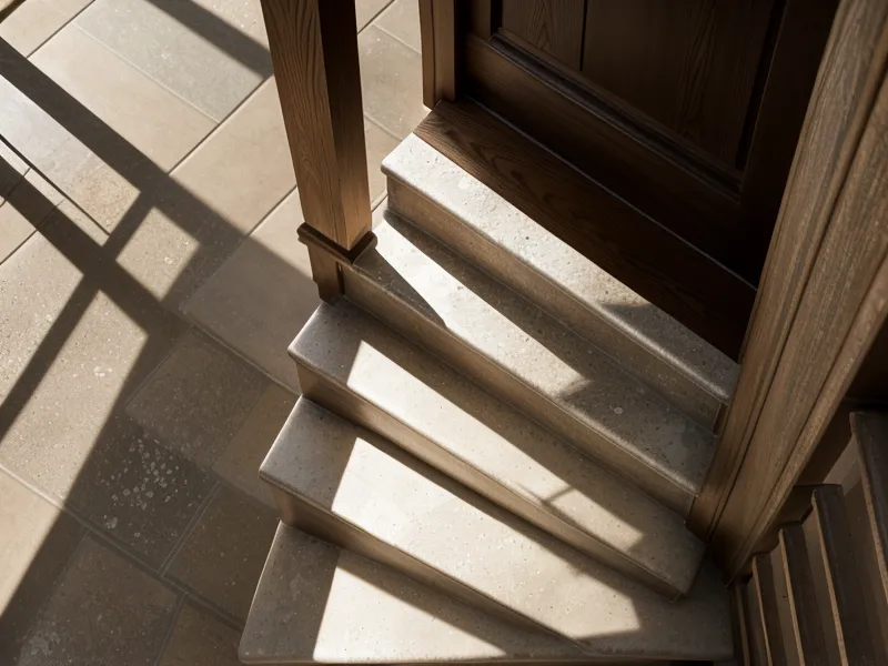 Looking down a set of tile stairs used for a mobility test.