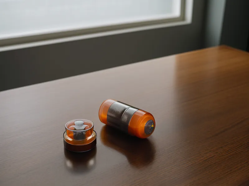 A single joint supplement capsule and a glass of water on a table